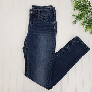 Silver Suki Jeans Super Stretch Skinny Western Boho size 28 Dark Wash